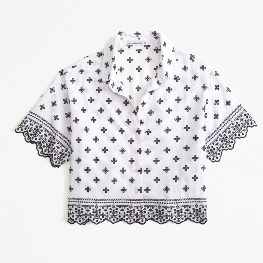 Abercrombie and fitch linen blend embroidered short sleeve top